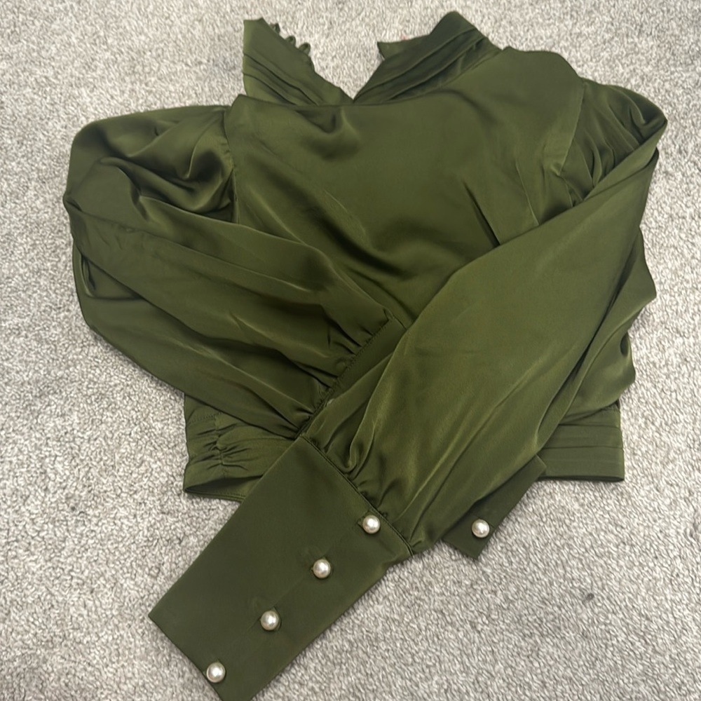 Camila Coelho Satin Puff Sleeve Blouse - Medium